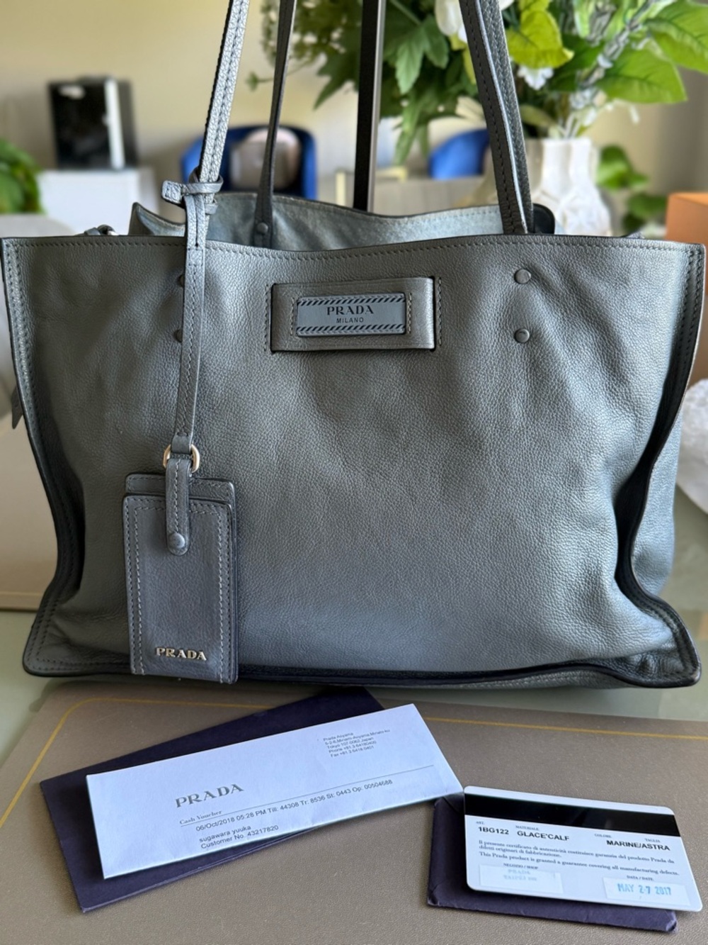 PRADA Glace Calf Leather Etiquette Tote Bag